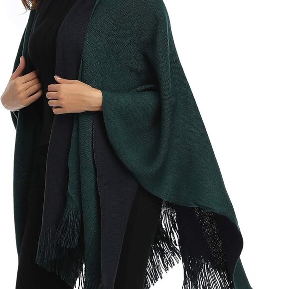 Women's Color Block Shawl Wrap Plus Size Cardigan Poncho Cape Open Front Long Wi - Picture 6 of 7